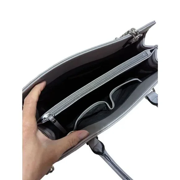 Nine West Women's Gray Solid Square Satchel With Shoulder Strap Handbag - Picture 6 of 6